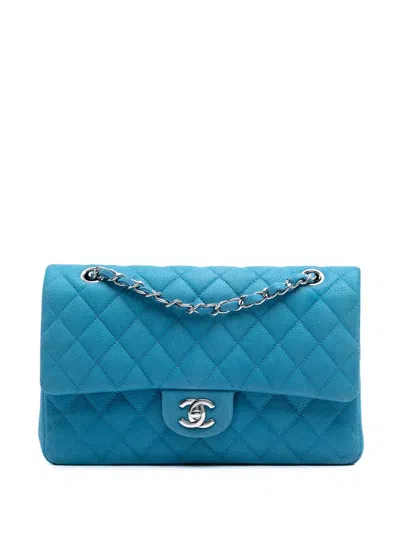 Pre-owned Chanel 2013-2014 Medium Classic Caviar Double Flap Shoulder Bag In Blue