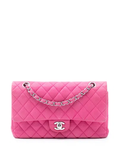 Pre-owned Chanel 2013-2014 Medium Classic Caviar Double Flap Shoulder Bag In Pink