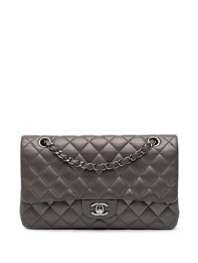 Pre-owned Chanel 2013-2014 Medium Classic Lambskin Double Flap Shoulder Bag In Gray
