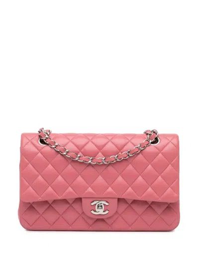 Pre-owned Chanel 2013-2014 Medium Classic Lambskin Double Flap Shoulder Bag In Pink