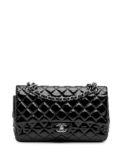 Pre-owned Chanel 2013-2014 Medium Classic Patent Double Flap Shoulder Bag In Black