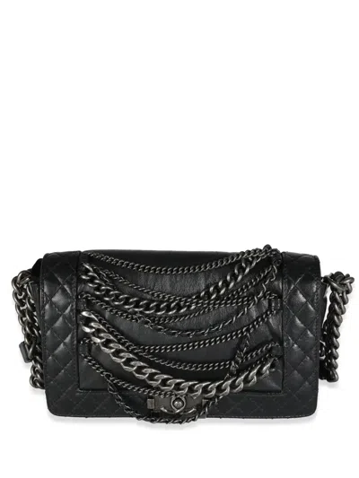 Pre-owned Chanel 2013-2014 Medium Enchained Boy Shoulder Bag In Black
