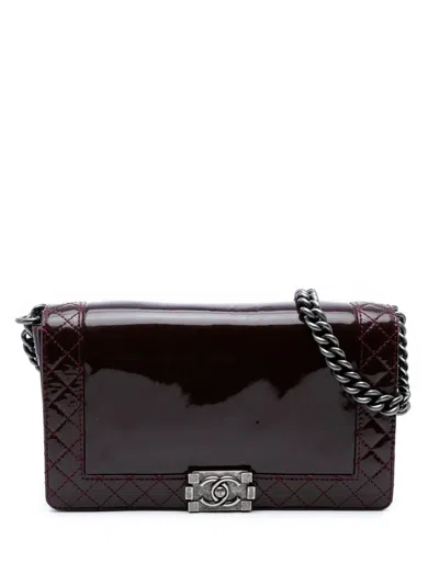 Pre-owned Chanel 2013-2014 Medium Patent Boy Reverso Flap Crossbody Bag In Red