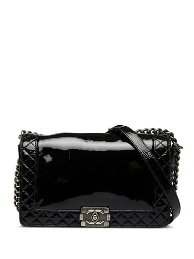 Pre-owned Chanel 2013-2014  Medium Patent Reverso Boy Flap In Black