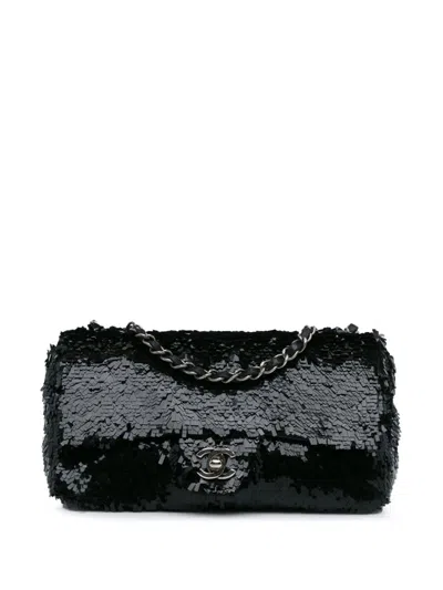 Pre-owned Chanel 2013-2014 Medium Sequins Single Flap Shoulder Bag In Black