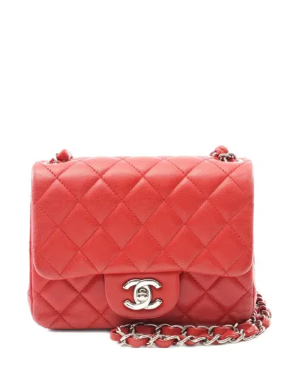 Pre-owned Chanel 2013-2014 Mini Classic Flap Matelassé Chain Shoulder Bag In Red