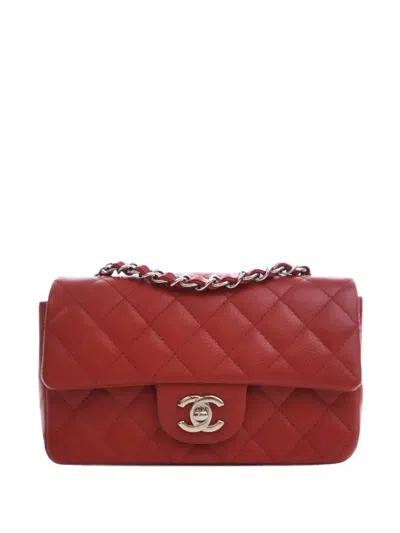 Pre-owned Chanel 2013-2014 Mini Rectangular Classic Caviar Single Flap Crossbody Bag In Red