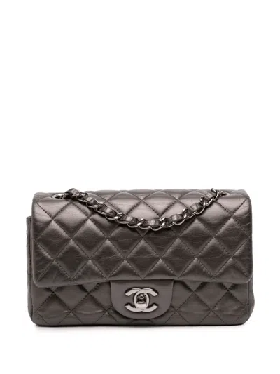 Pre-owned Chanel 2013-2014 Mini Rectangular Classic Metallic Lambskin Single Flap Crossbody Bag In Gray