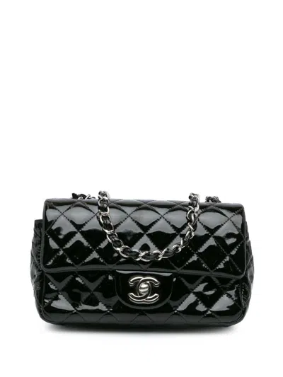 Pre-owned Chanel 2013-2014 Mini Rectangular Classic Patent Single Flap Crossbody Bag In 黑色