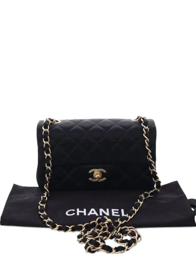 Pre-owned Chanel 2013-2014 Mini Rectangular Classic Satin Single Flap Crossbody Bag In Black