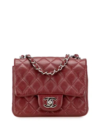 Pre-owned Chanel 2013-2014 Mini Square Classic Caviar Single Flap Crossbody Bag In Red
