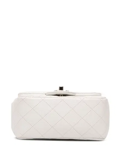 Pre-owned Chanel 2013-2014 Mini Square Classic Caviar Single Flap Crossbody Bag In White