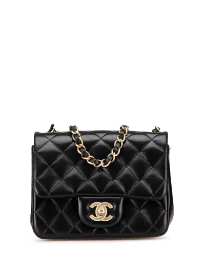Pre-owned Chanel 2013-2014 Mini Square Classic Lambskin Single Flap Crossbody Bag In Black