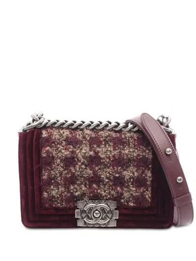 Pre-owned Chanel 2013-2014 Old Small Velvet And Tweed Boy Flap Crossbody Bag In Red