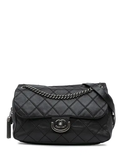Pre-owned Chanel 2013-2014 Paris Edinburgh Jumbo Calfskin Coco Sporran Flap Shoulder Bag In Black