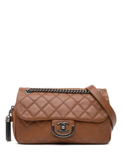 Pre-owned Chanel 2013-2014 Paris Edinburgh Medium Calfskin Coco Sporran Flap Crossbody Bag In Brown