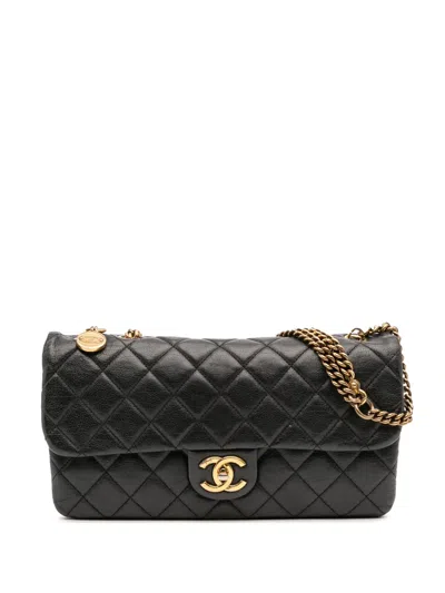 Pre-owned Chanel 2013-2014 Quilted Calfskin Cc Crown Flap Shoulder Bag In Black