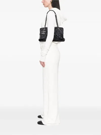 Pre-owned Chanel 2013-2014 Quilted Iridescent Caviar Chic Shopping Tote Bag In Black