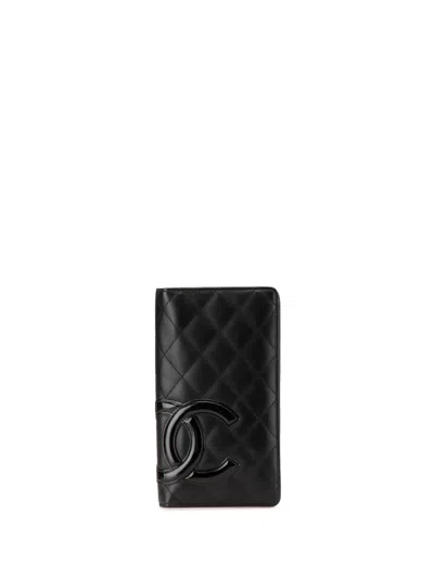 Pre-owned Chanel 2013-2014 Quilted Lambskin Cambon Ligne Bifold Wallet Long Wallets In 黑色