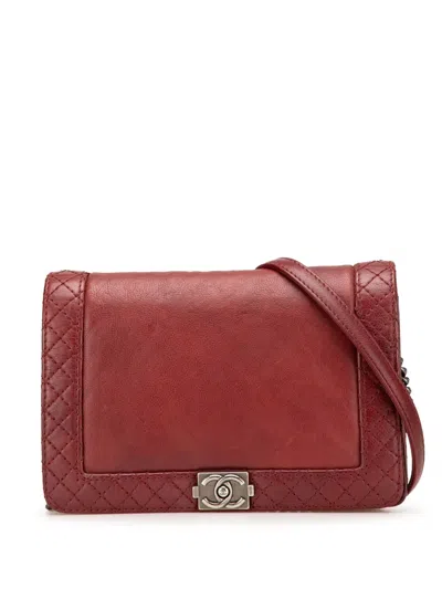Pre-owned Chanel 2013-2014 Small Calfskin Boy Reverso Flap Crossbody Bag In Red