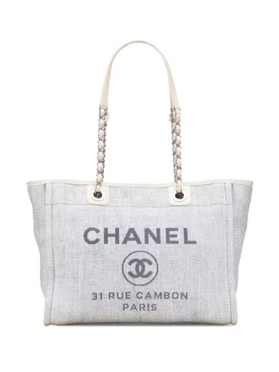 Pre-owned Chanel 2013-2014 Small Denim Deauville Tote Bag In White