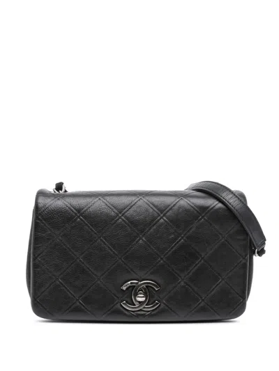 Pre-owned Chanel 2013-2014 Small Diamond Embossed Calfskin New Chic Flap Crossbody Bag In Black