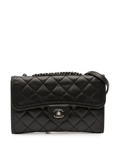 Pre-owned Chanel 2013-2014 Small Quilted Lambskin Citizen Zip Flap Crossbody Bag In Black