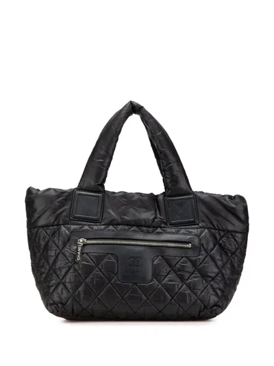 Pre-owned Chanel 2013-2014 Small Quilted Nylon Coco Cocoon Tote Bag In Black