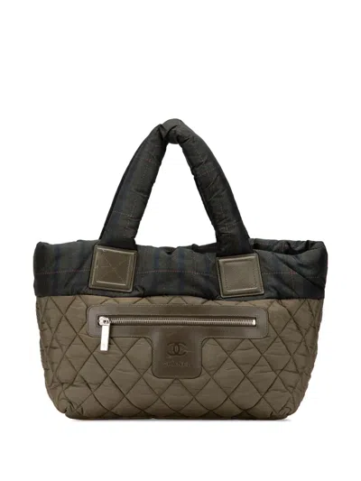 Pre-owned Chanel 2013-2014 Small Quilted Nylon Coco Cocoon Tote Bag In Green