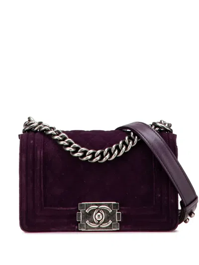 Pre-owned Chanel 2013-2014 Small Quilted Velvet Boy Flap Crossbody Bag In Purple
