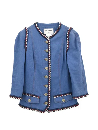 Pre-owned Chanel 2013 Braided-trim Single-breasted Jacket In Blue