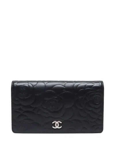 Pre-owned Chanel 2013 Camellia Wallet In Black