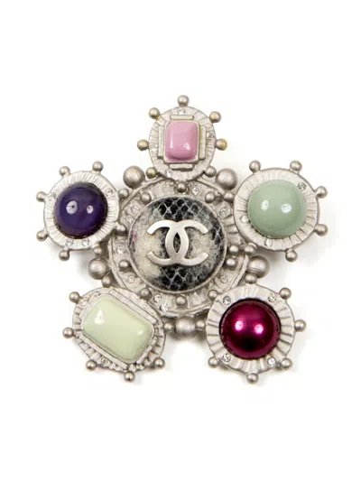 Pre-owned Chanel 2013 Cc Multi-stone Brooch In Silver