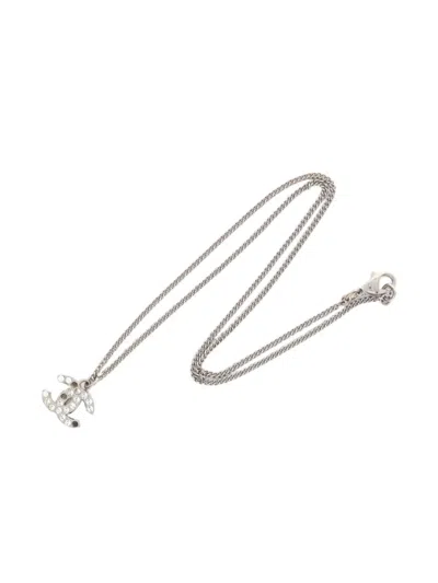 Pre-owned Chanel 2013 Cc Rhinestone Necklace In Silver