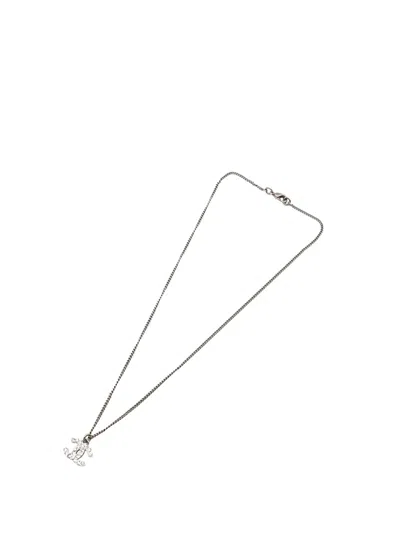 Pre-owned Chanel 2013 Cc Silver Plated Rhinestone Pendant Necklace Costume Necklace