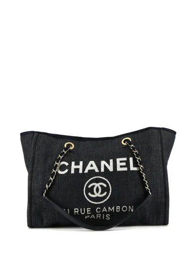 Pre-owned Chanel 2013 Deauville Canvas Tote Bag In Blue