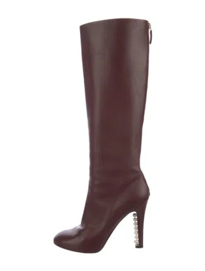 Pre-owned Chanel 2013 Faux Pearl Accents Boots In Burgundy