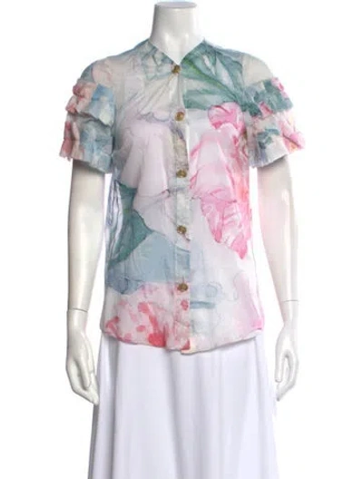 Pre-owned Chanel 2013 Floral Print Blouse In White