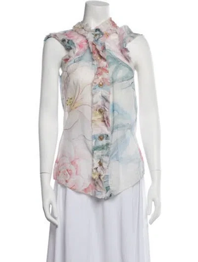 Pre-owned Chanel 2013 Floral Print Blouse In White
