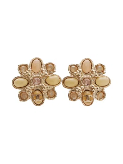 Pre-owned Chanel 2013 Flower-rhinestone Clip-on Earrings