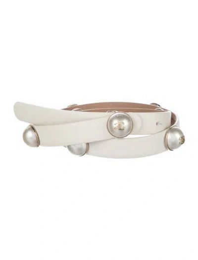 Pre-owned Chanel 2013 Interlocking Cc Logo Belt In White
