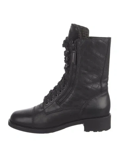 Pre-owned Chanel 2013 Interlocking Cc Logo Combat Boots In Black