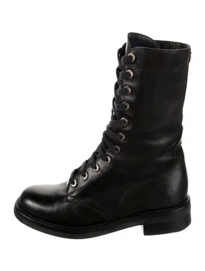 Pre-owned Chanel 2013 Interlocking Cc Logo Combat Boots In Black