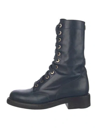Pre-owned Chanel 2013 Interlocking Cc Logo Combat Boots In Blue