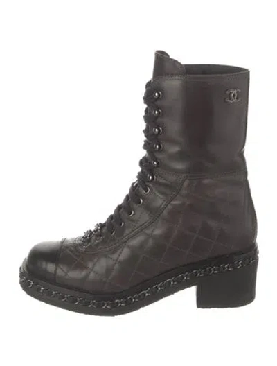Pre-owned Chanel 2013 Interlocking Cc Logo Combat Boots In Brown