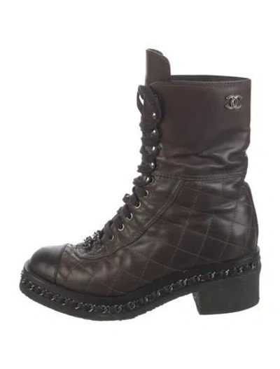 Pre-owned Chanel 2013 Interlocking Cc Logo Combat Boots In Brown