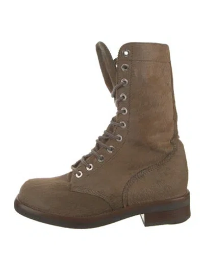 Pre-owned Chanel 2013 Interlocking Cc Logo Combat Boots In Neutral