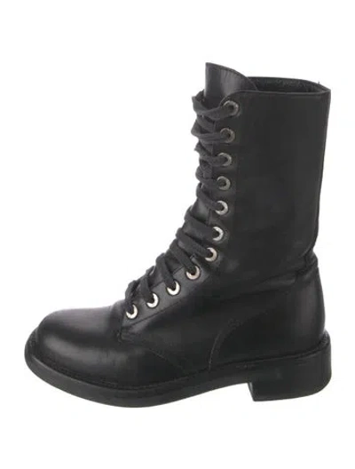 Pre-owned Chanel 2013 Interlocking Cc Logo Lace-up Boots In Black