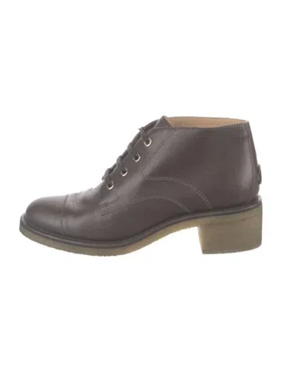 Pre-owned Chanel 2013 Interlocking Cc Logo Lace-up Boots In Brown