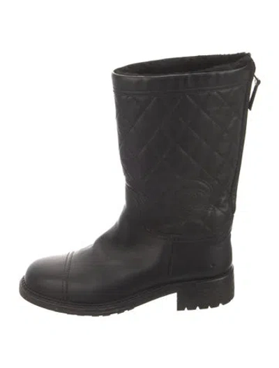 Pre-owned Chanel 2013 Interlocking Cc Logo Moto Boots In Black